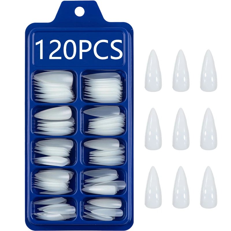 120 Stück in 12 Größen, aufdrückbare Nägel, glänzende Unifarbe, aufdrückbare Nägel, lange spitze Nägel, künstliche Nägel mit vollständiger Abdeckung, su – Detail 10