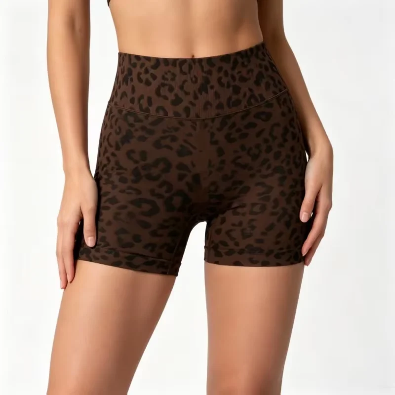 Sexy Yoga-Shorts mit Leopardenmuster, nahtlos, hohe Taille, Po-Lifting-Effekt, Bauchkontrolle, 4-Wege-Stretch, atmungsaktiv, Trainings- und Radhose – Detail 2