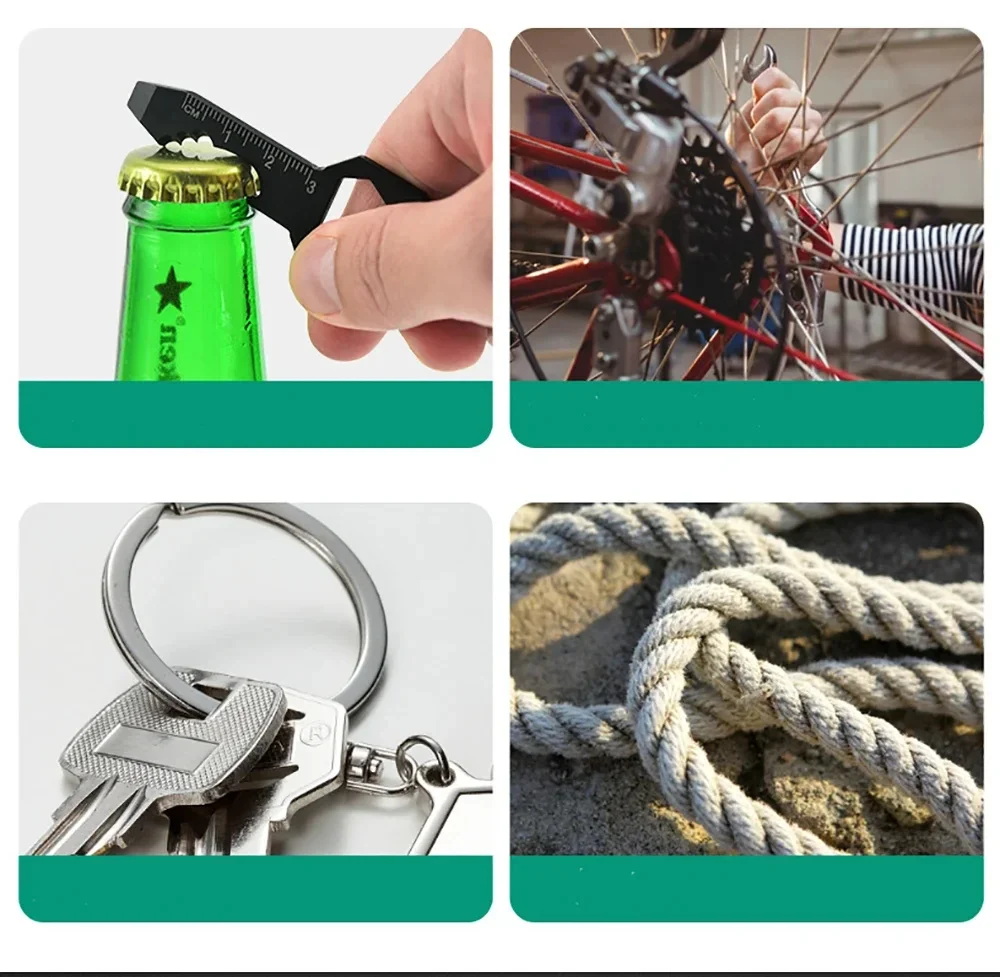 Multi-use Keychain Portable Stainless Steel Pocket EDC Multi Tool Bottle Opener Wrench Screwdriver Measuring Ruler for Outdoor