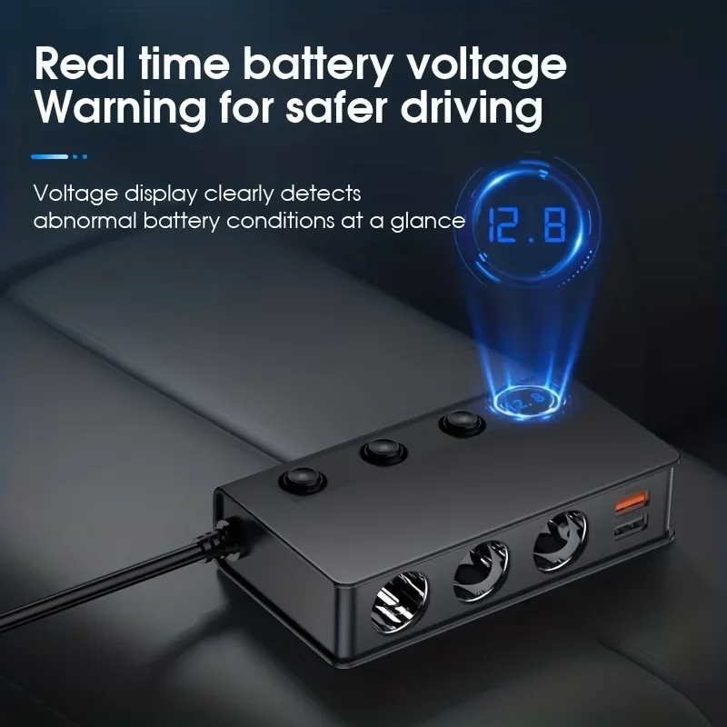 NEW Quick Charge 3.0 Cigarette Lighter Splitter 12V/24V 3-Socket 180W ON-OFF DC Power Car Splitter with 4-Port USB Car Charger