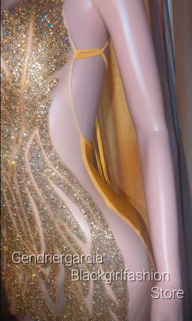 Abiti da sera personalizzati con scollo all'americana in oro, strass, perline, glitter, compleanno, abiti di lusso, mini abiti da cocktail in stile africano, ragazze nere