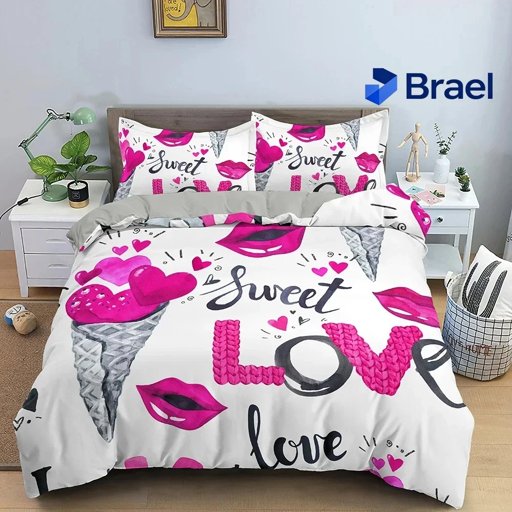 Exquisite Love Heart Valentine's Day Bedding Set,Duvet Cover Bed Set Quilt Cover Pillowcase,King Queen Twin Size Boys Girls Adul