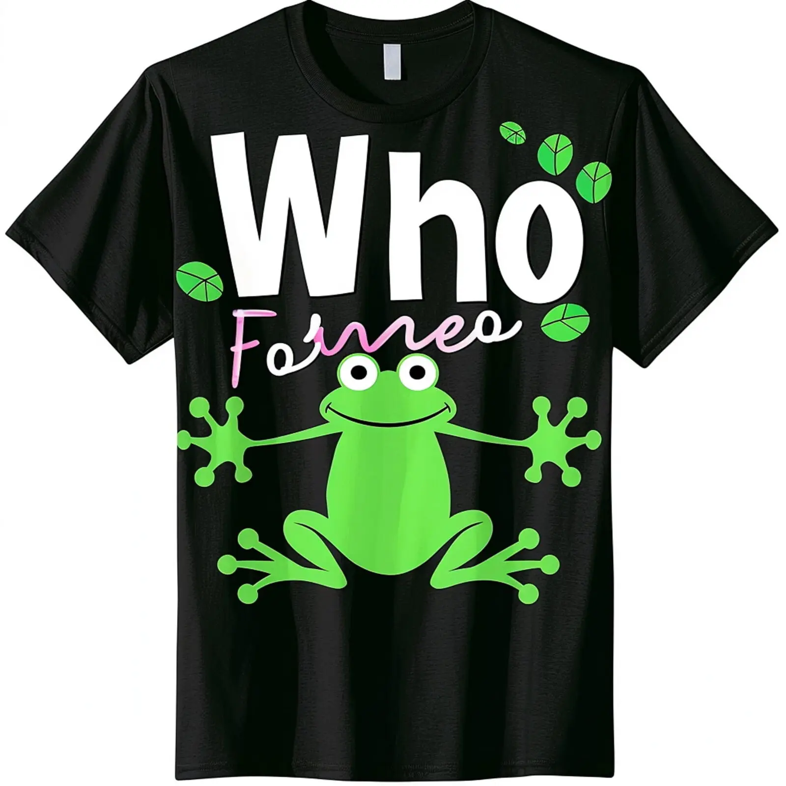 

'Who Let The Out' Black T Shirt Cute Green Frog Design