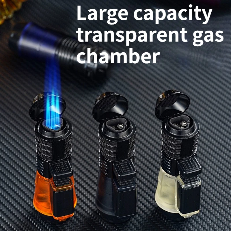 Three Flame Direct Blue Flame Transparent Body Small Spray Gun Windproof Inflatable Lighter Cigarette Accessorie