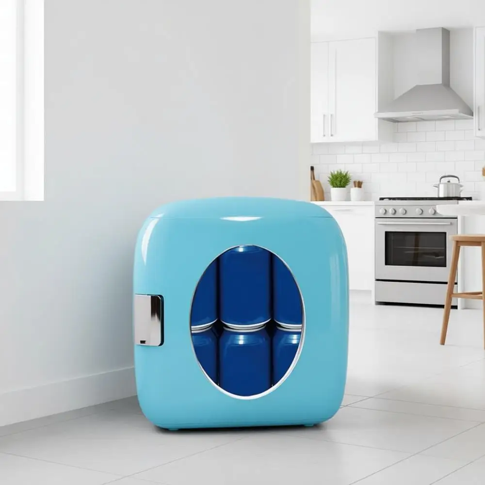 

Мини-портативный компактный персональный охладитель, объем 9 литров, вмещает 12 банок, 100% многоразовый и экологичный, в комплекте вилки для домашнего использования.