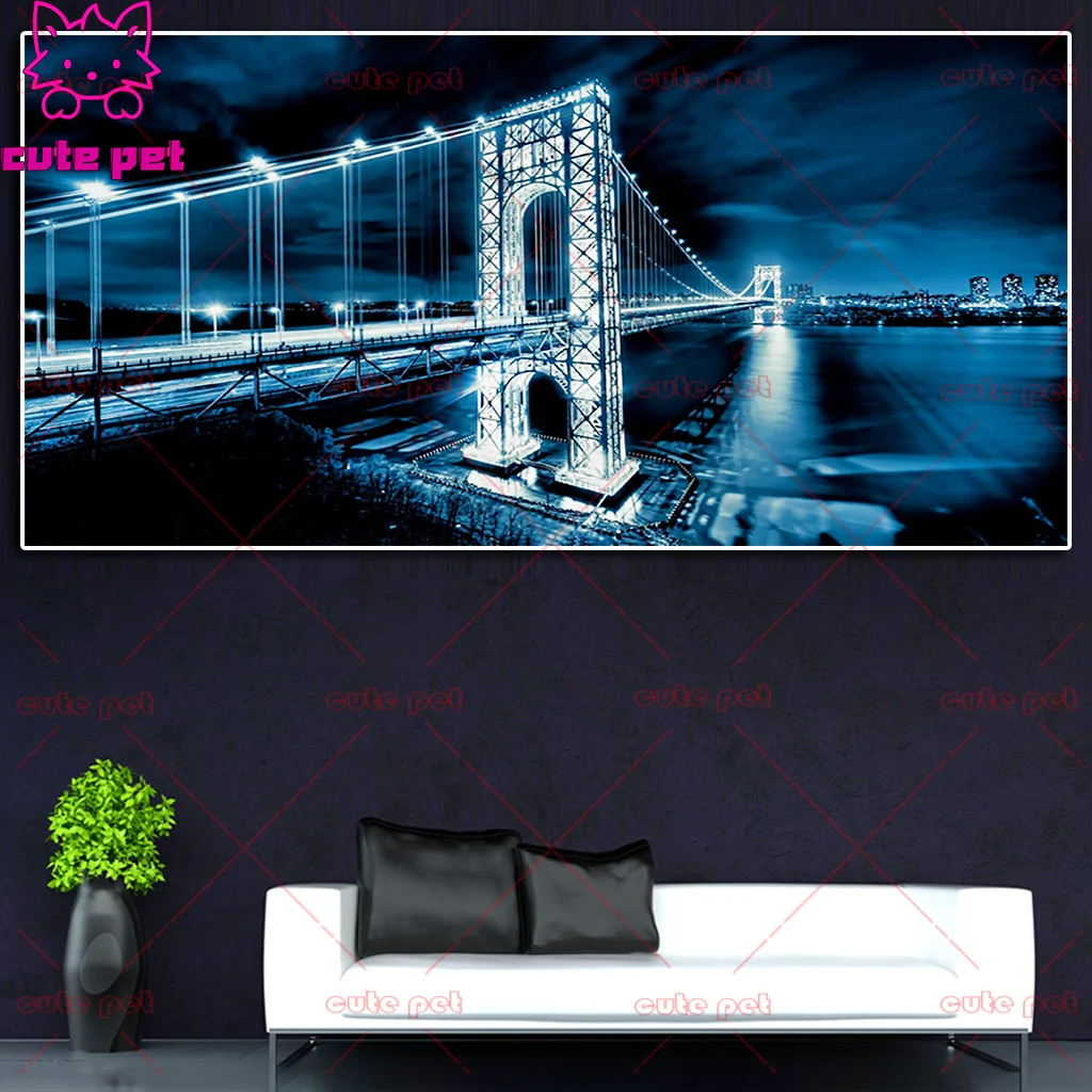 

DIY Diamond Painting George Washington Bridge Manhattan Hudson River nightscape Mosaic Rhinestone 5D Embroidery beadwork large