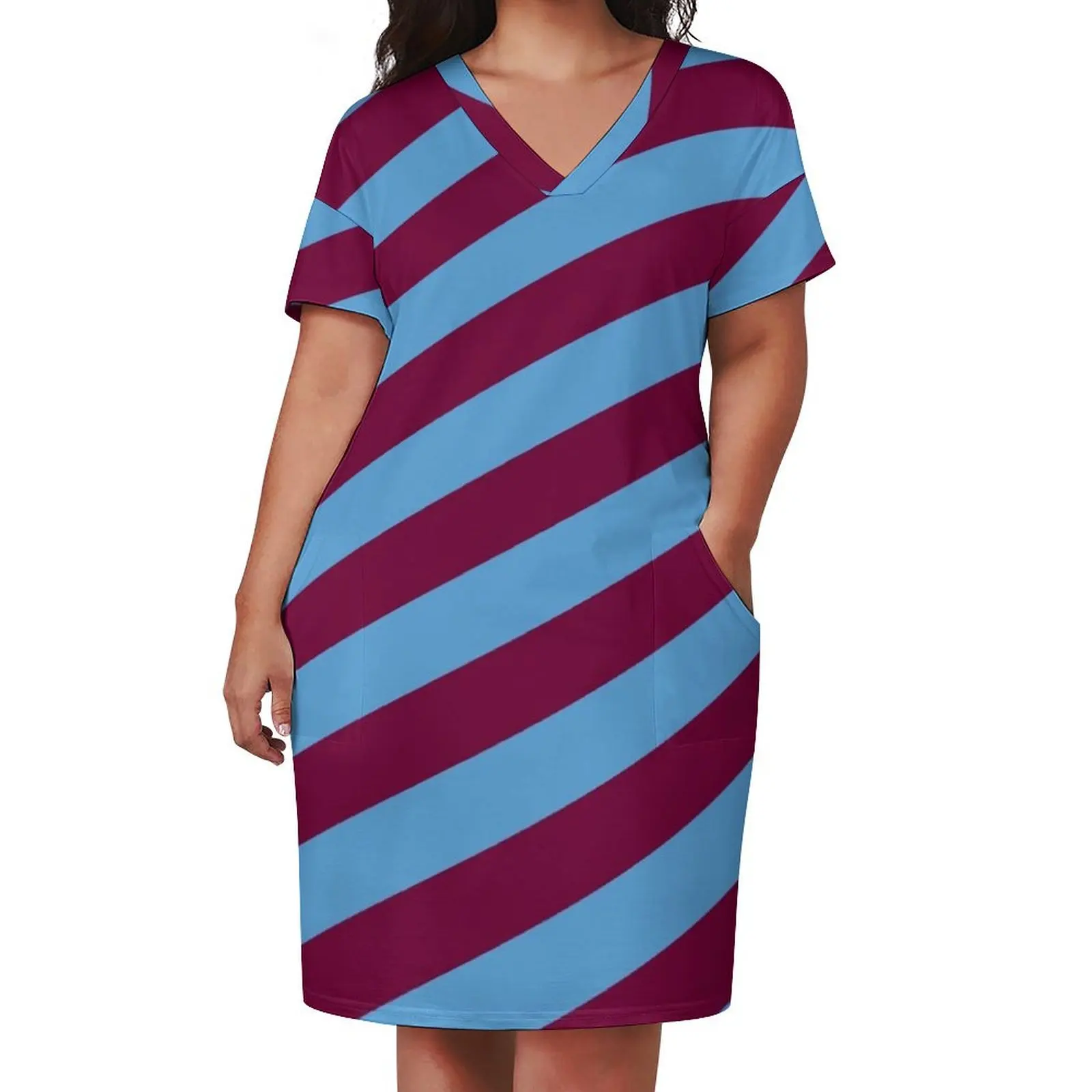 Aston Villa Claret and Blue Angled Stripes Loose Pocket Dress Woman dresses evening dress woman dress for woman