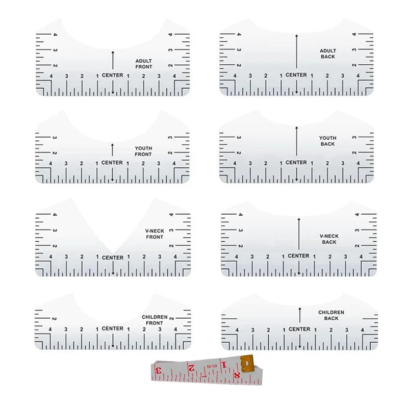 ABRW-9Pcs Линейка для футболки с центральным винилом, прозрачная линейка из ПВХ с v-образным вырезом для выравнивания, термопресс