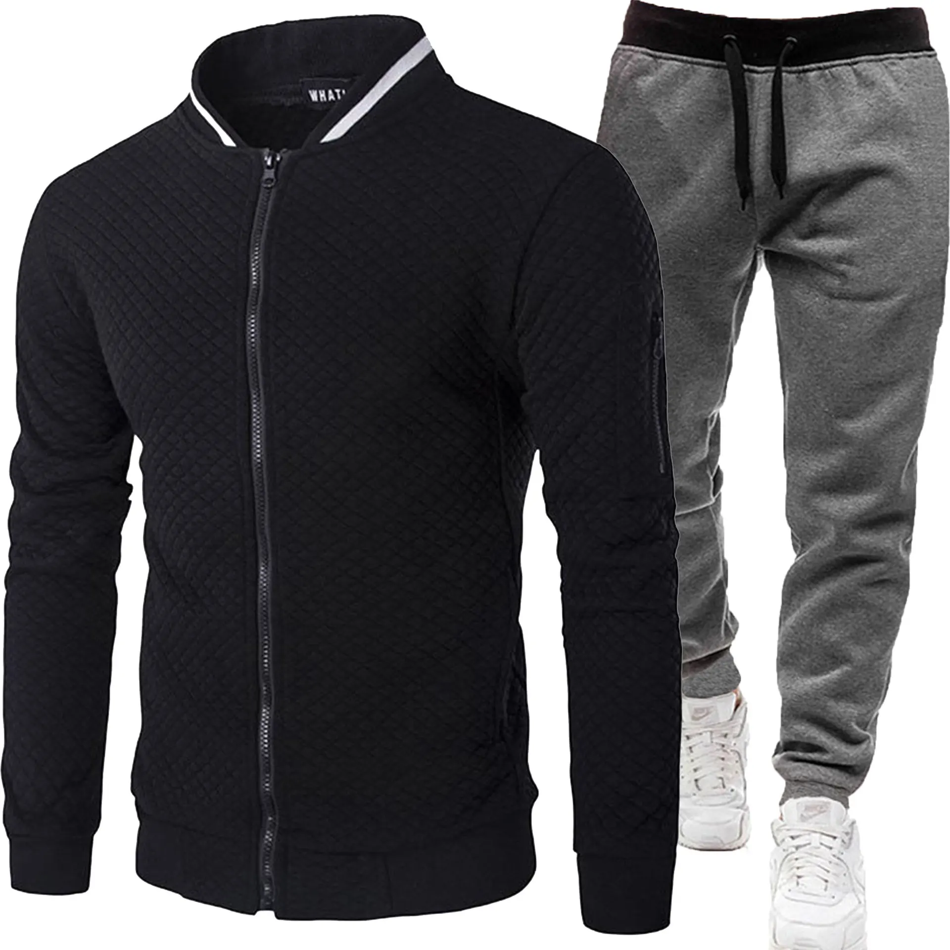 Herren Gesteppte Bomberjacke Trainingsanzug Herbst Winter Reißverschluss-Cardigan Sweatshirt Jogginghose Zweiteiliges Casual Sportbekleidungs-Set – Detail 17
