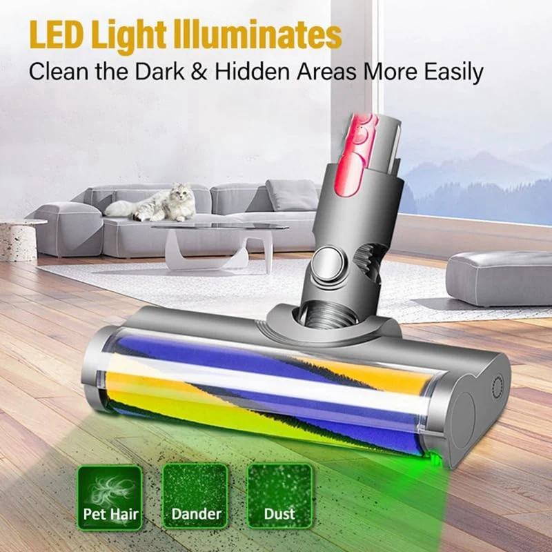 A44F-رولر فرشاة رئيس استبدال ل دايسون V7 V8 V10 V11 V15 أجزاء المكنسة الكهربائية الأرضية الصلبة مع ضوء الغبار الأخضر