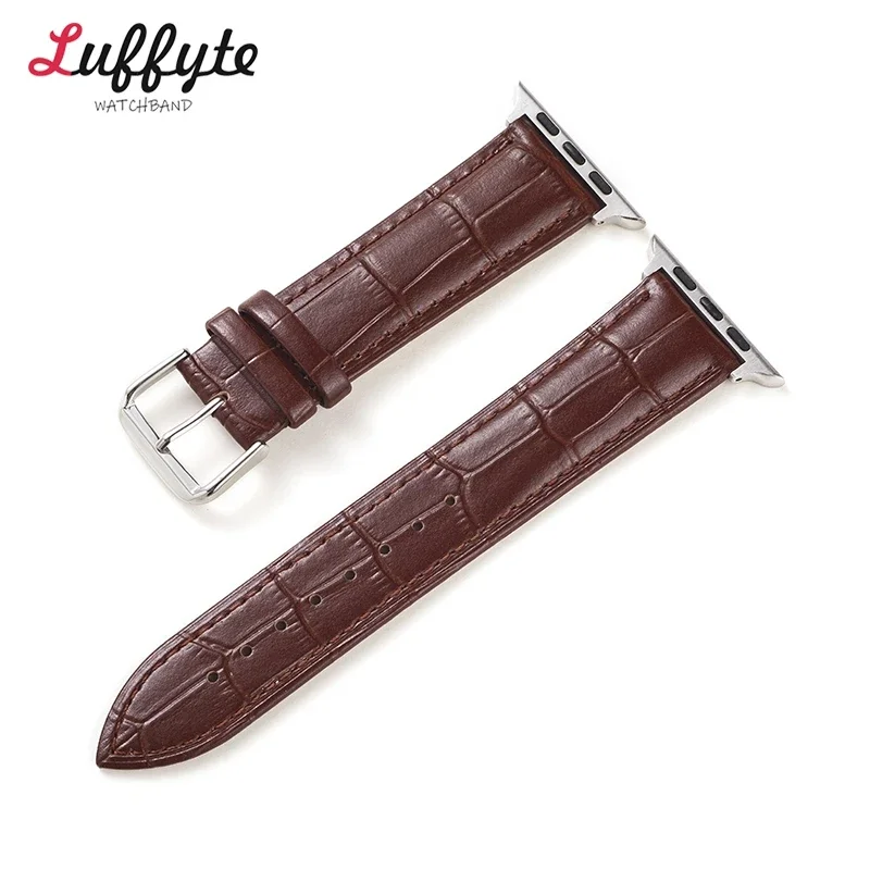 Pulseira de relógio de couro em relevo masculina e feminina, pulseira para Apple iWatch Series 9, 8, 7, 6, 5, 4, 3, SE, 49mm, 44mm, 45mm, 42 milímetros, 38 milímetros, 40 milímetros, 41 milímetros