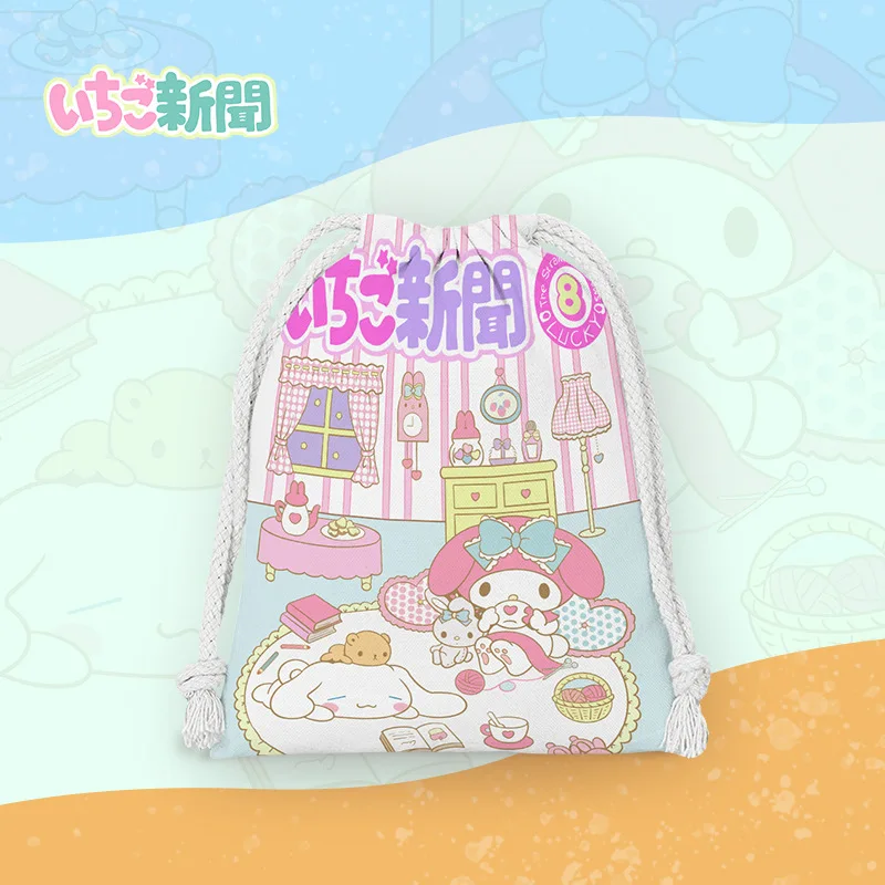 Sanrio Drawstring Bag Hello Kitty Cinnamoroll Anime Kawaii Canvas Bag Cartoon Cute Student Handbag Book Storage Bag Toys Girls