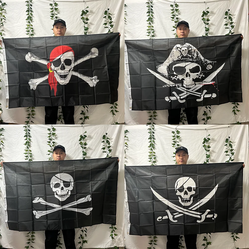 （TIKI FLAG）Jolly Roger flag 90x150cm Large Skull Crossbones Pirate Flag Jolly Roger Flag polyester hanging banner