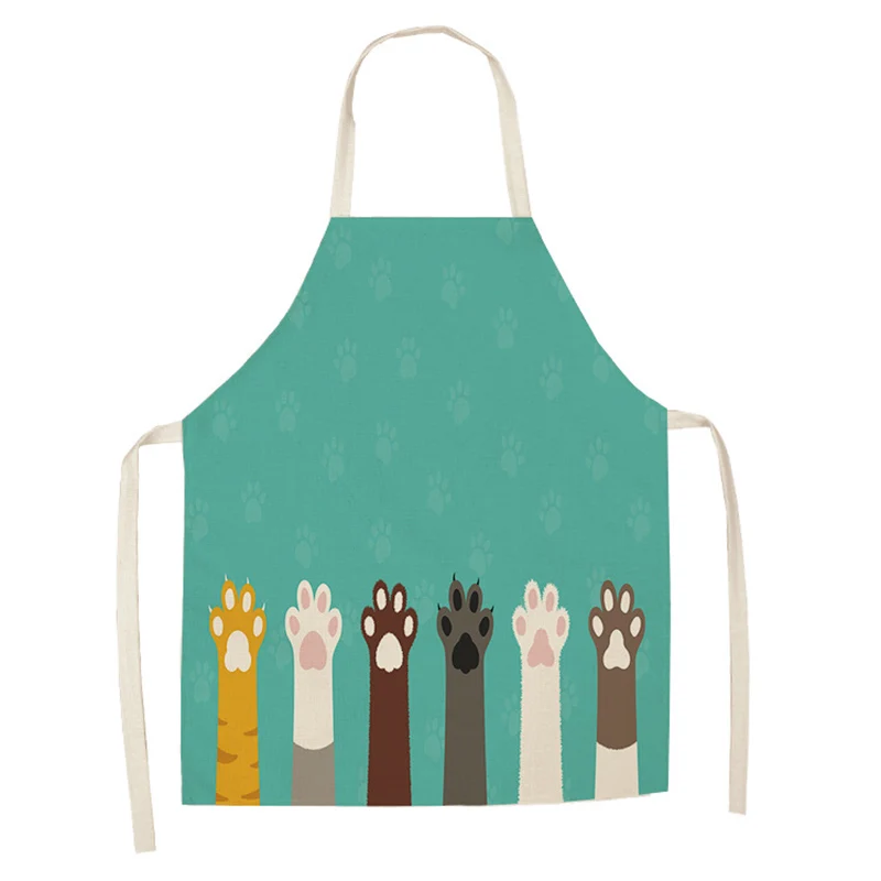 1 Pcs Kitchen Apron Cute Cartoon Cat Printed Sleeveless Cotton Linen Aprons for Men Women Home Cleaning Tools 66x47cm 47x38cm