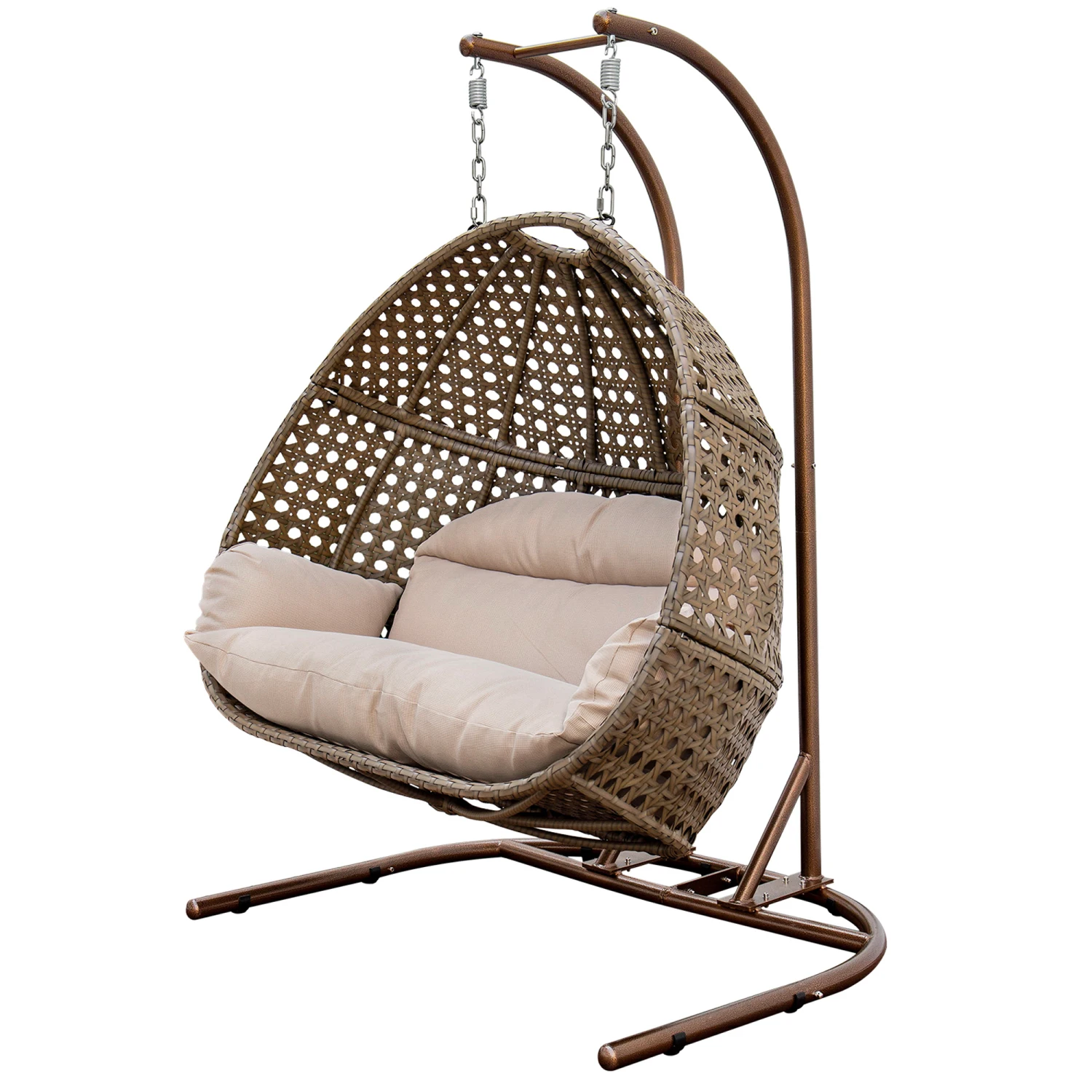 Double-Seat Swing Chair with Stand and Cushion - Outdoor Patio Furniture Set