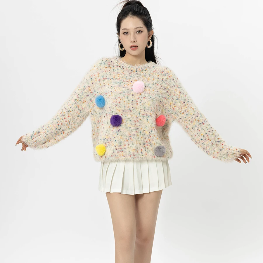 Korean Style Autumn Winter Women Girl Casual Pullover Sweater Coat Sweet Colourful Fashion Design Loose Knitted Cardigan Soft