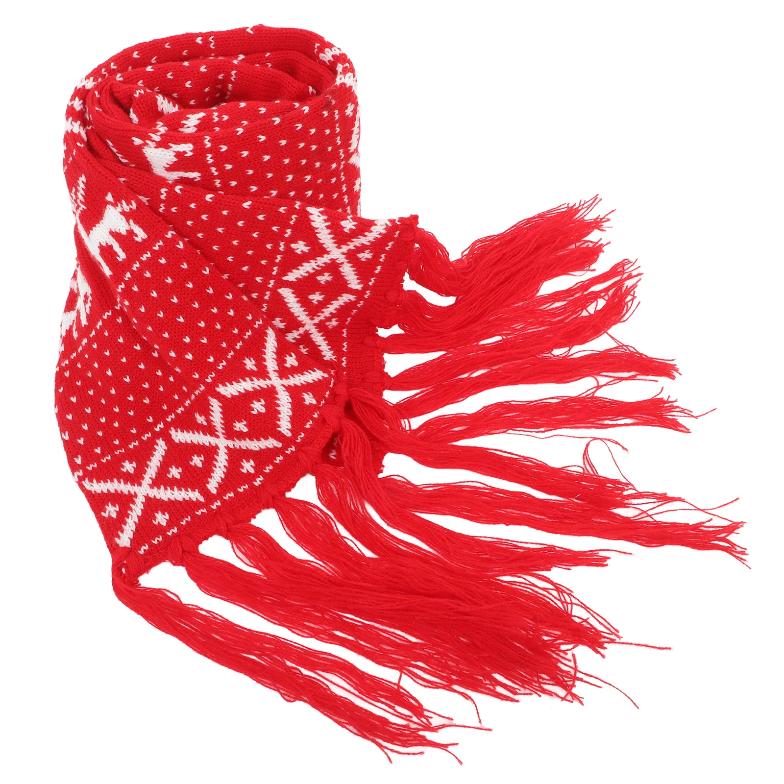 Christmas Scarf Snowflake Decoration Fawn Knitted Wool Tassel Pattern Yarn Warm