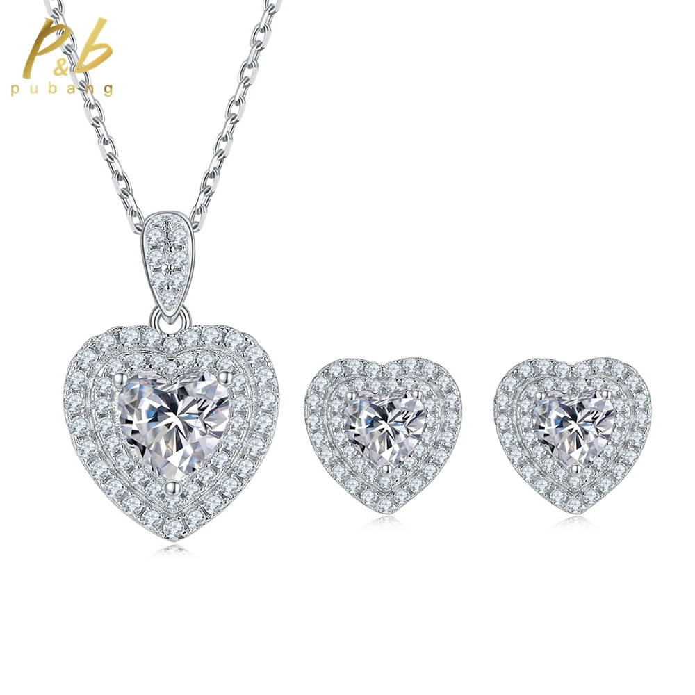 

PuBang Fine Jewelry Set Real 925 Sterling Silver Heart Moissanite Diamond Earrings/Pendant/Necklace Sparkling Gift Free Shipping