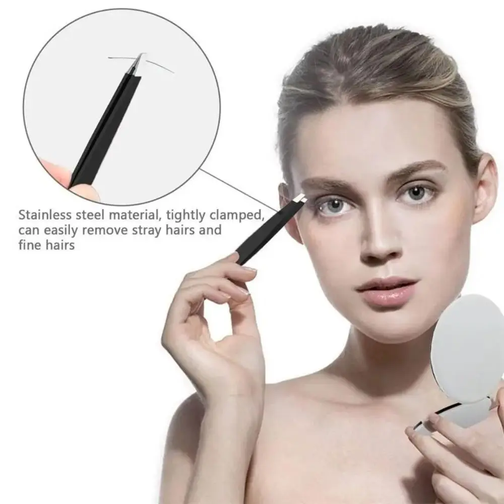 4PCS/Set Stainless Steel Slanted Tweezers Set With Storage Bag Pointed Tip Hair Removal Tweezers Portable Beard Tweezers