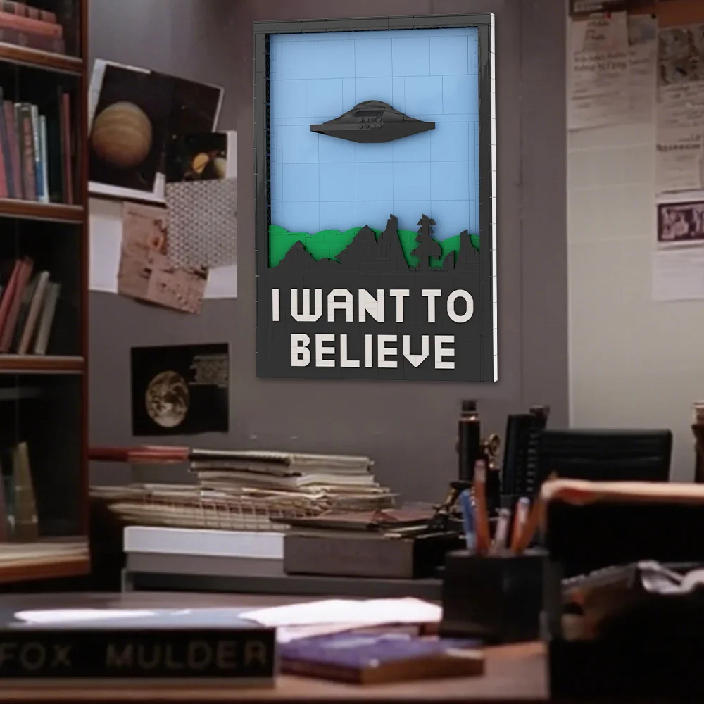 

MOC Movie The X-Files I Want To Believe Плакат Строительные блоки Модель X-Files Креативный плакат Кирпичи Сборка Игрушки Подарки для детей