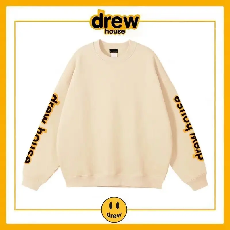 Drew House Letter Sleeve Long Sleeve T Shirt Men Women Cotton Loose Fit Unisex Couple Casual Streetwear Top
