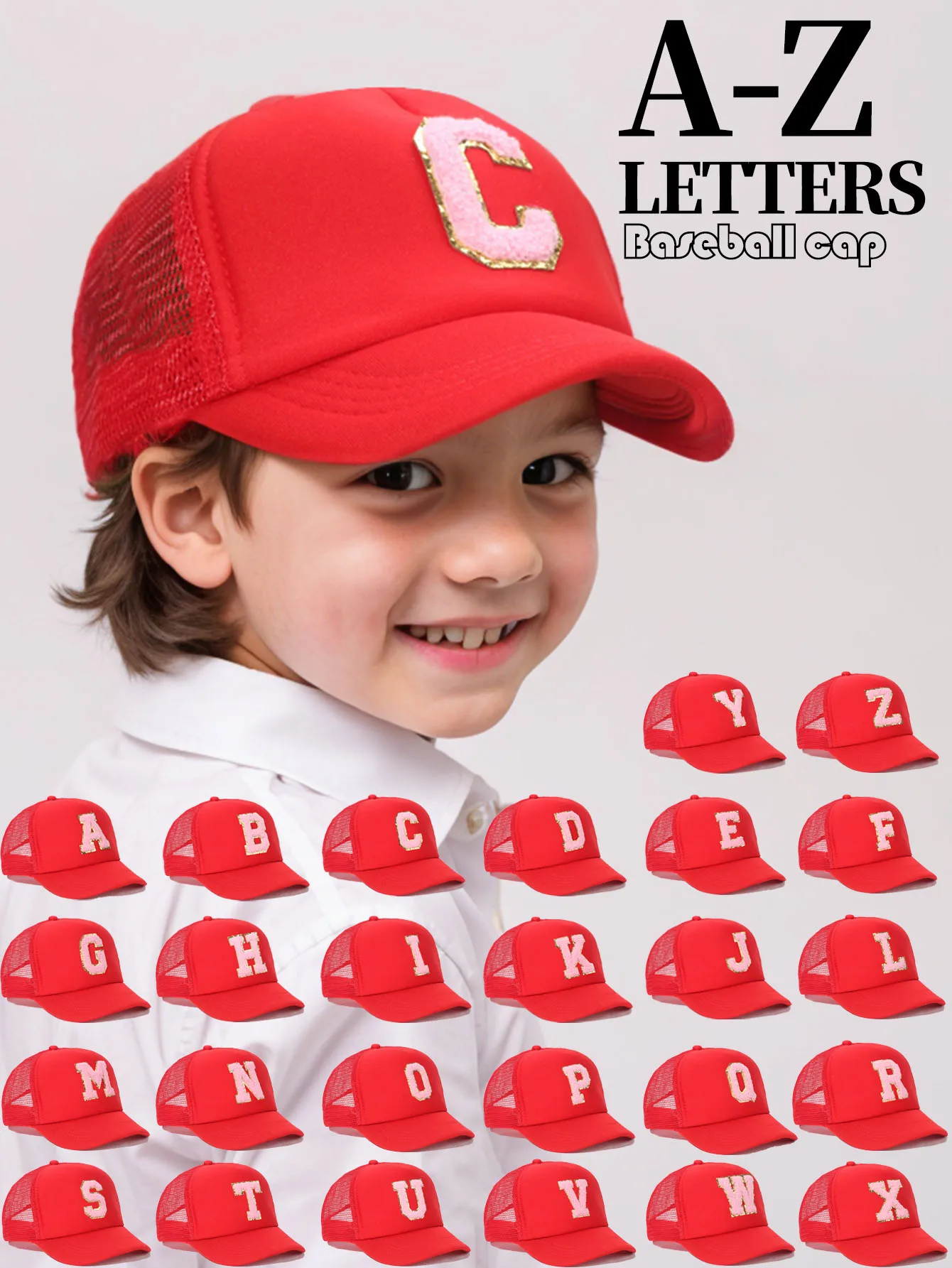 

Кепка-тракер для детей от 3 до 12 лет с 26 буквами, стильная и универсальная, идеально подходит для повседневной носки и отлично сочетается с нарядами для девочек.