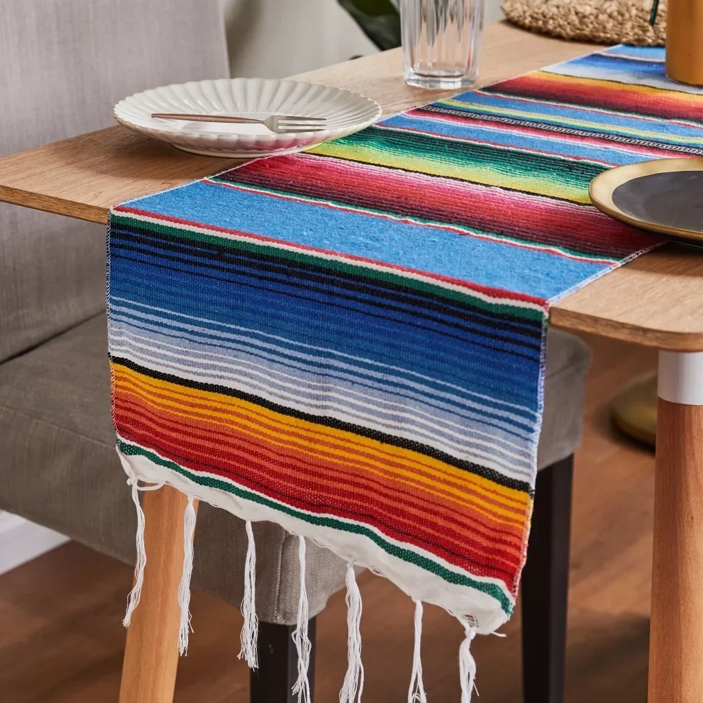 Mexican Themed Table Runner Bohemia Cinco De Mayo Striped Party Table Runner Home Dining Room Kitchen Table Decoration 35x210cm