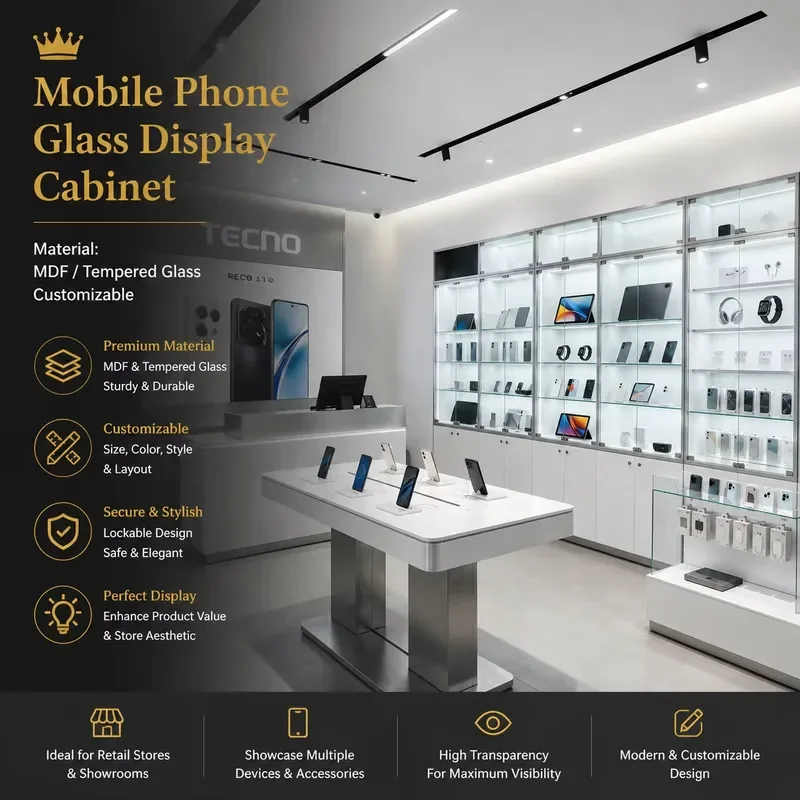 Mobile Phone Glass Display Cabinet for Tecno Store Retail Shop Showcase