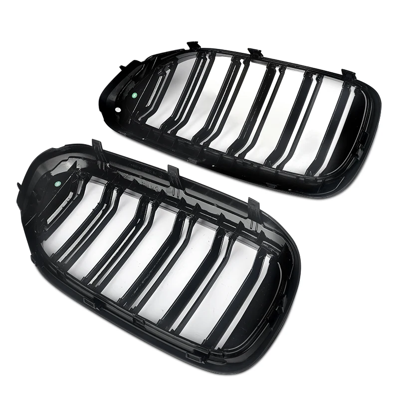 شوايات سباق بخطوط مزدوجة سوداء لامعة متوافقة مع BMW 5 Series G30 G31 530i 540i 2017-2020 شبكة الكلى الأمامية ما بعد البيع #5