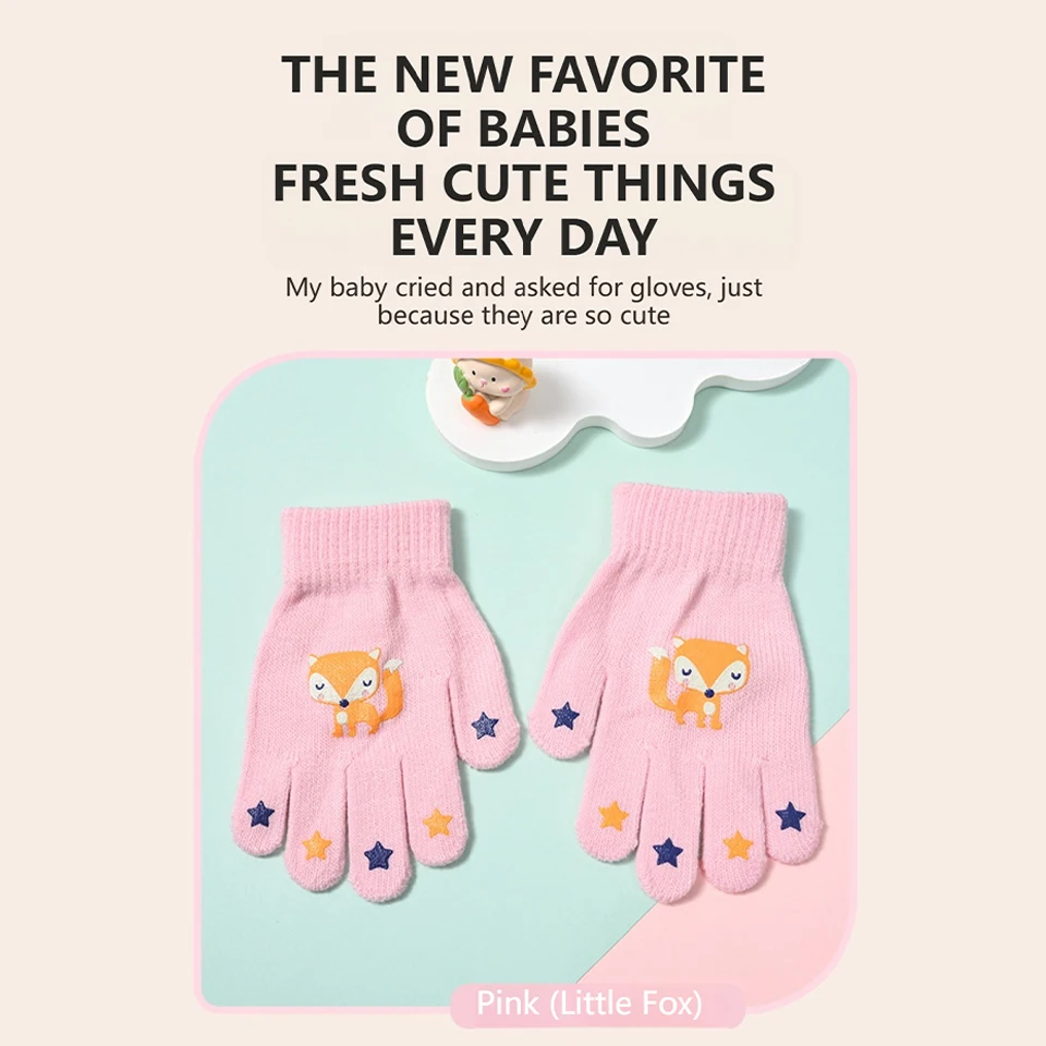 KoKossi Winter Cute Children's Cartoon Animal Knit Gloves Boys Girls Warm Insulated Gloves Five-finger Design Outdoor Windproof