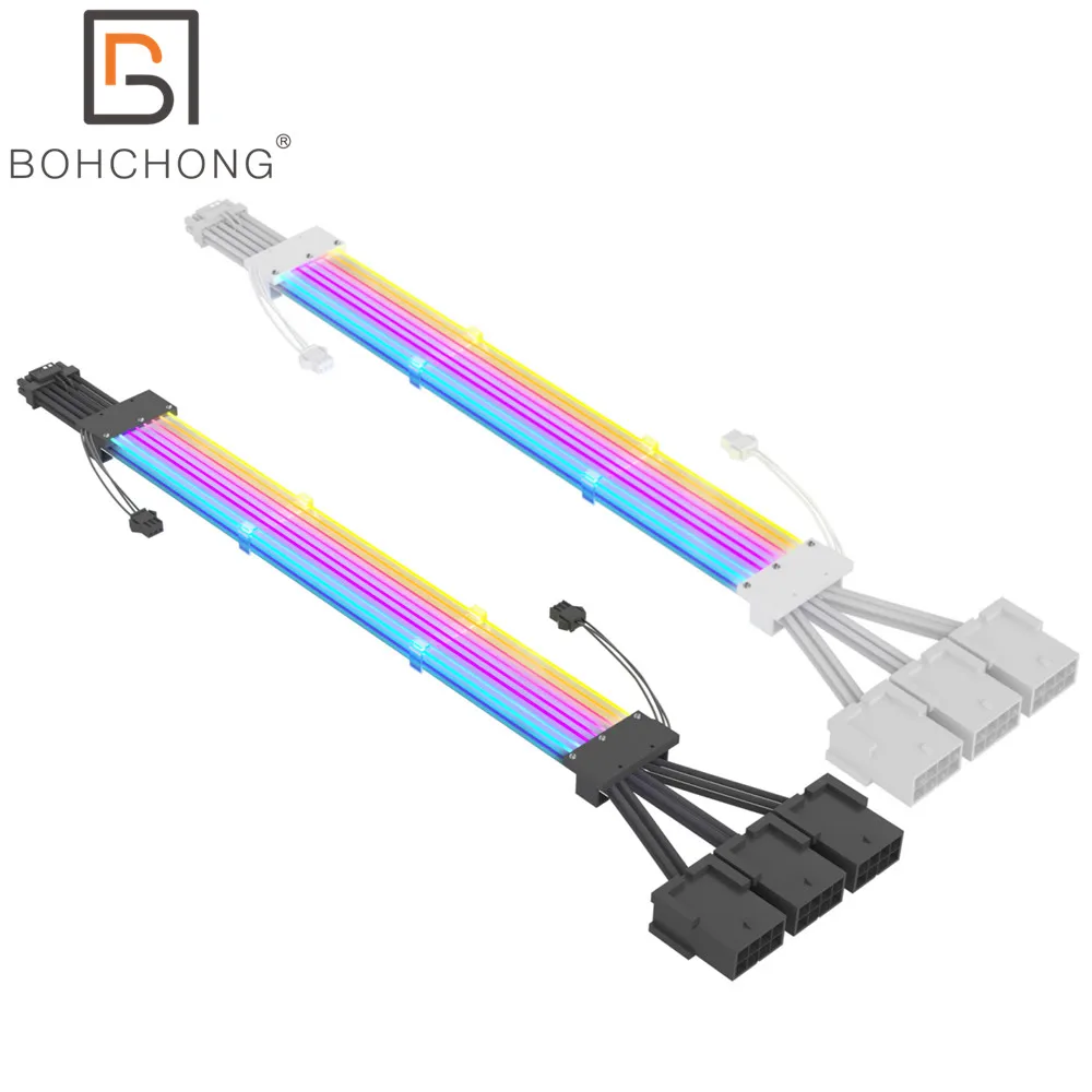 

PCIE 5.0 12VHPWR 16Pin to 3pcs 8Pin ARGB Sync Motherboard 24Pin Graphics Card 2pcs 3pcs 8P PC PSU Extension Light Emitting Cable