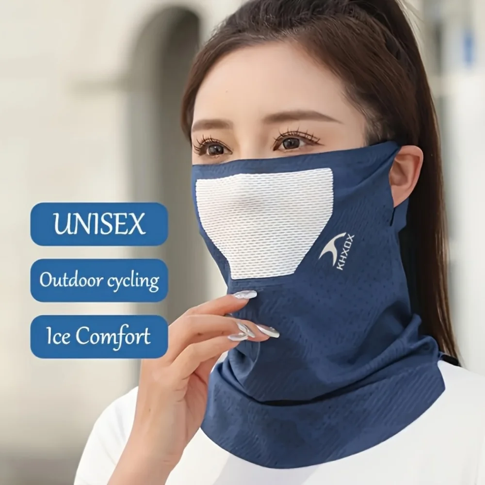 Unisex Outdoor-Sonnenmaske aus Eisseide für Radfahren, Reisen und Angeln, Vollgesichts- und Nackenschutz, Sportliche Ohrhänger-Sonnenschutzmaske