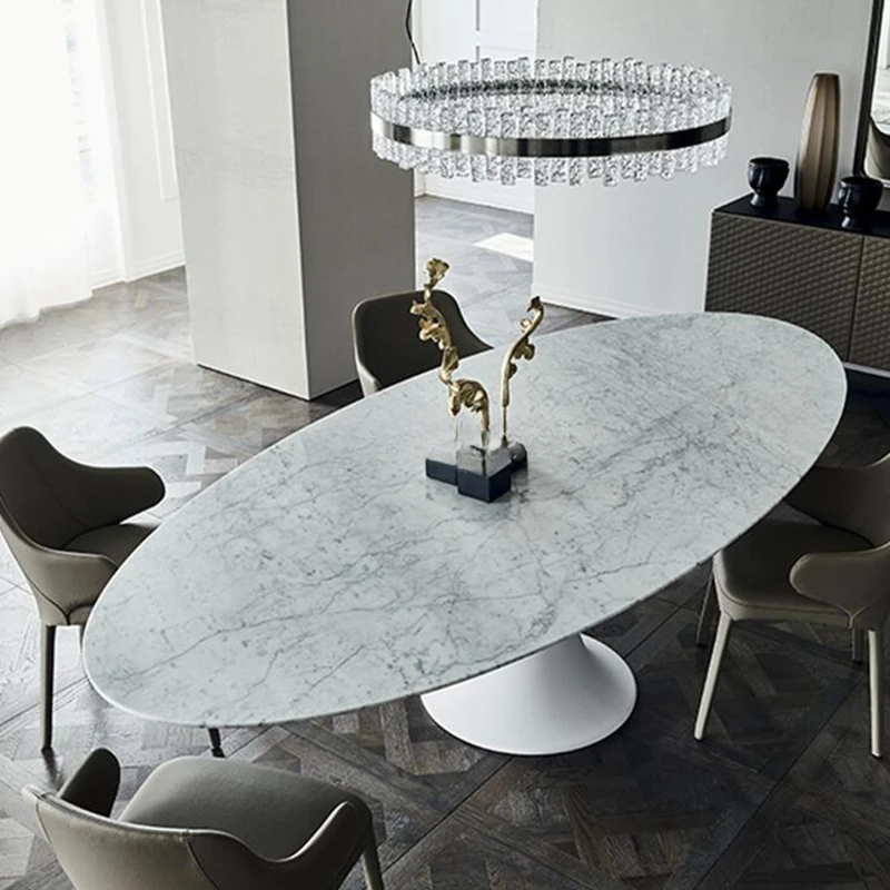 Natural Marble Ellipse Dining Table Designer Dining Table Oval Marble  Modern Light Luxury