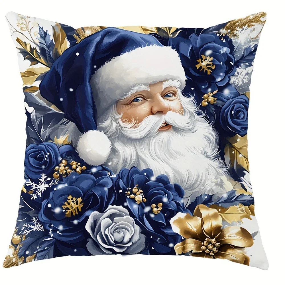 

Рождественское украшение, наволочка, синий Санта-Клаус, снеговик, узор, гостиная, диван, наволочка, украшение для дома