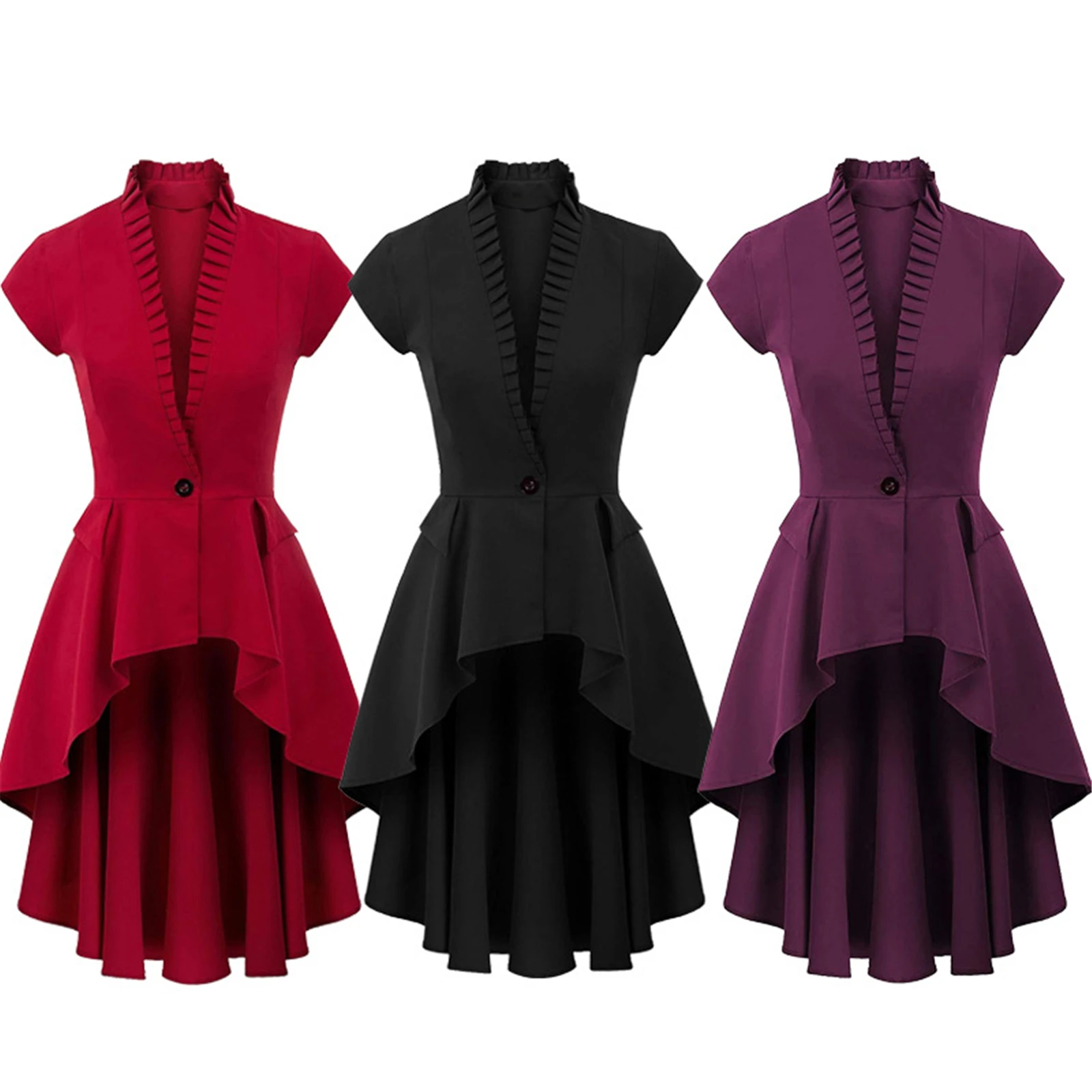 

Women Renaissance Pirate Dress Steampunk Gothic Tailcoat Irregular Skirt Halloween Victorian V-neck Dress