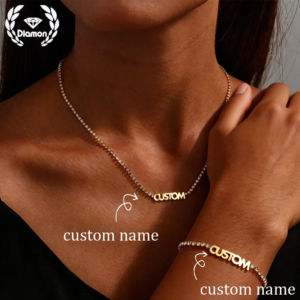 

Алмазная цепочка на заказ с цирконием Iced Out, персонализированный комплект ювелирных изделий, цепочка на заказ, ожерелье, браслет, колье из нержавеющей стали, подарок