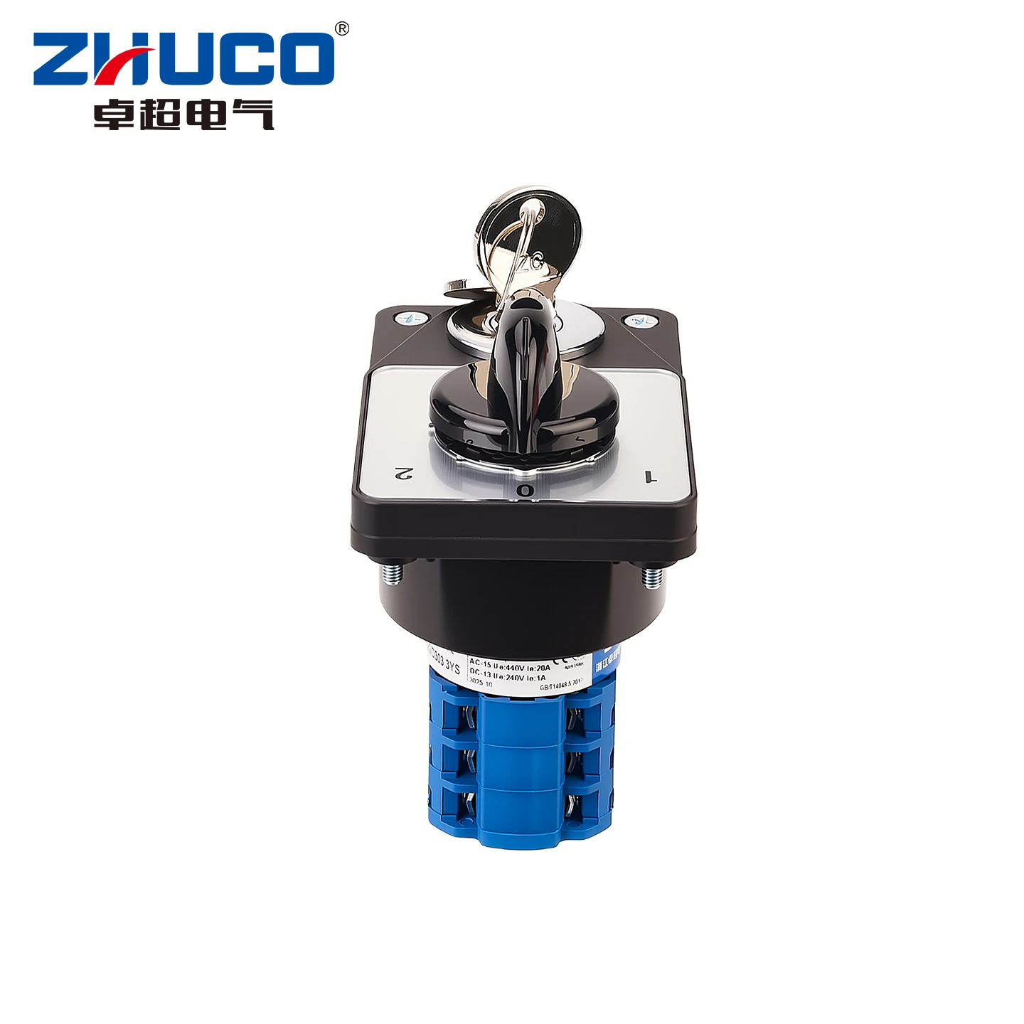 Zhuco 2/3 Position Selector Switch 20A 690V, 12-Terminal Universal Rotary Cam Selector with Locking Switch, Suitable for Distribution Cabinets, Machine Tools, Industrial Panels (Szw26A-20/Ys, on Off On, on Off, on on)