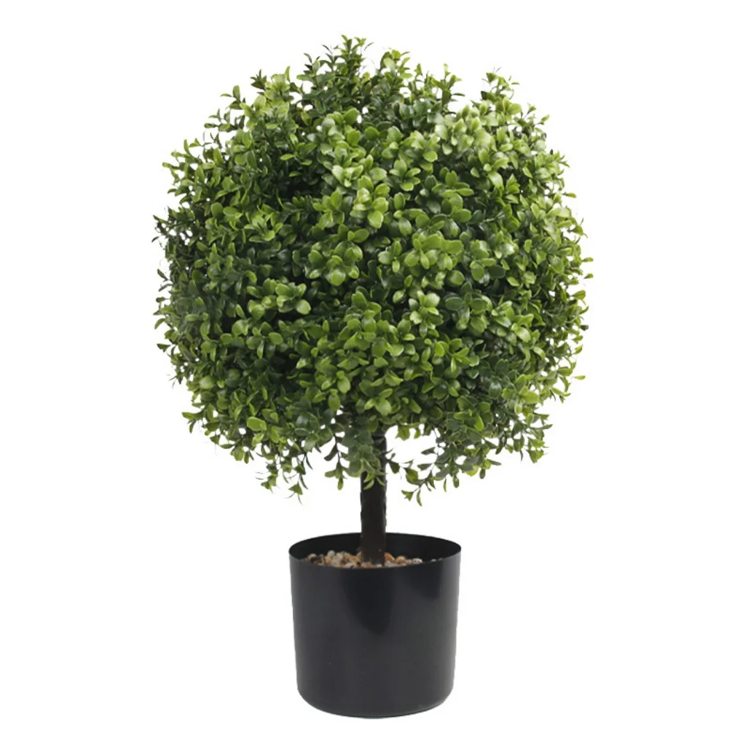 2Pcs Artificial Topiary Boxwood Ball Trees Decorative 20inch Fake Greenery in Planter Pots for Porch, Walkway, Entryway