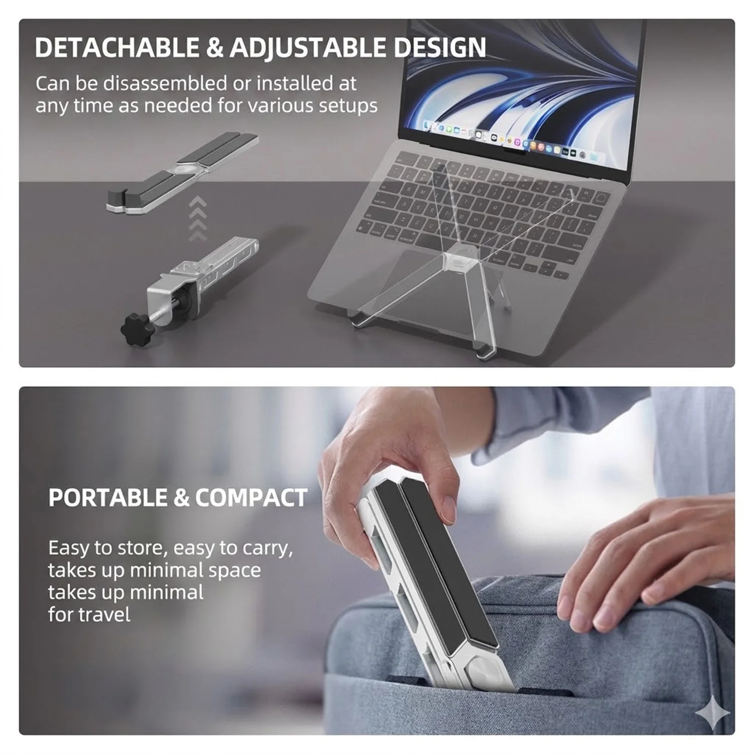 Ramię Stojak na Laptop 2026 Profesjonalny z Szybkozwalnianą Tacką, Aluminium Ergonomiczna Regulowana Wysokość Biurko Zacisk 360 Stopni Obracany dla Biurko Dom Gaming Streaming MacBook Pro Air Notebook 10-17 Cali — zdjęcie produktu 4