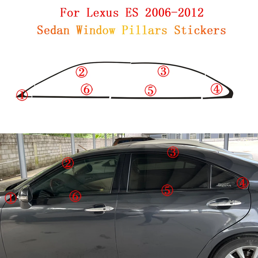 

For Lexus ES 2006-2012 Sedan Window Chrome Delete Blackout ABC Pillars Glossy Black Stickers