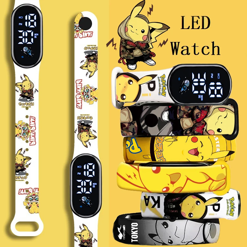 Pokemon Strap LED Electronic Watch Fashion Colorful Bracelet Touch Waterproof Anime Character Pikachu Kid Digital Watches