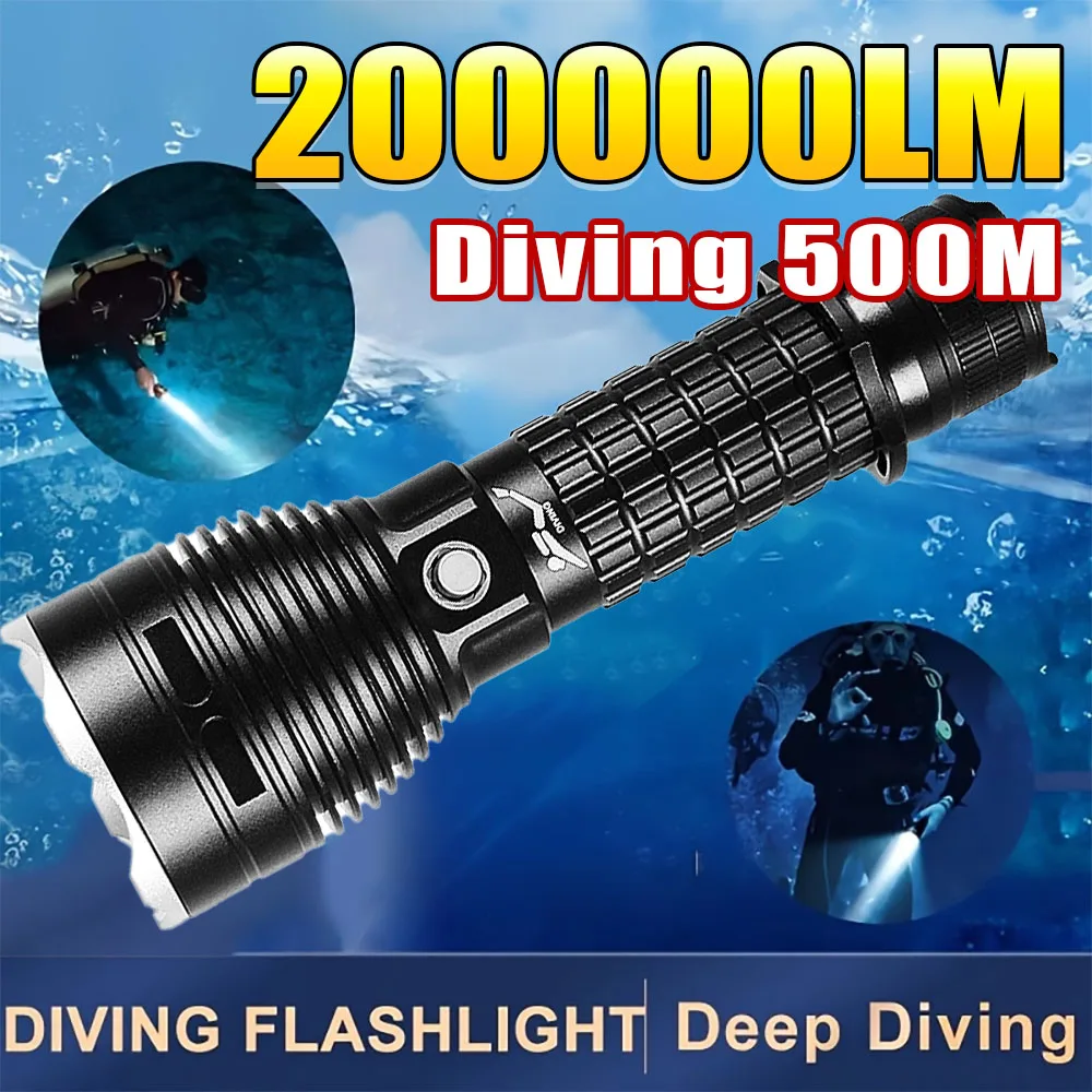200000LM Powerful Diving Flashlight XHP199 Professional 800m Underwater Lantern Scuba Diving Torch IPX8 Waterproof Dive Light