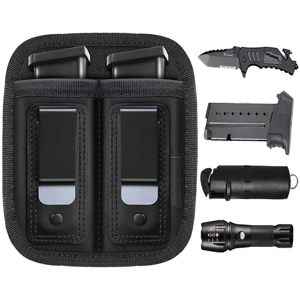 Bolsa de revista oculta individual/doble para 9mm.40.45.380.357 IWB Mag Holster bolsa de cintura para caza al aire libre funda para linterna y cuchillo