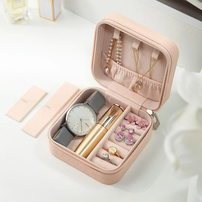 Portable Jewelry Storage Box Travel Organizer Jewelry Case Leather Storage Earrings Necklace Ring Jewelry Organizer Display