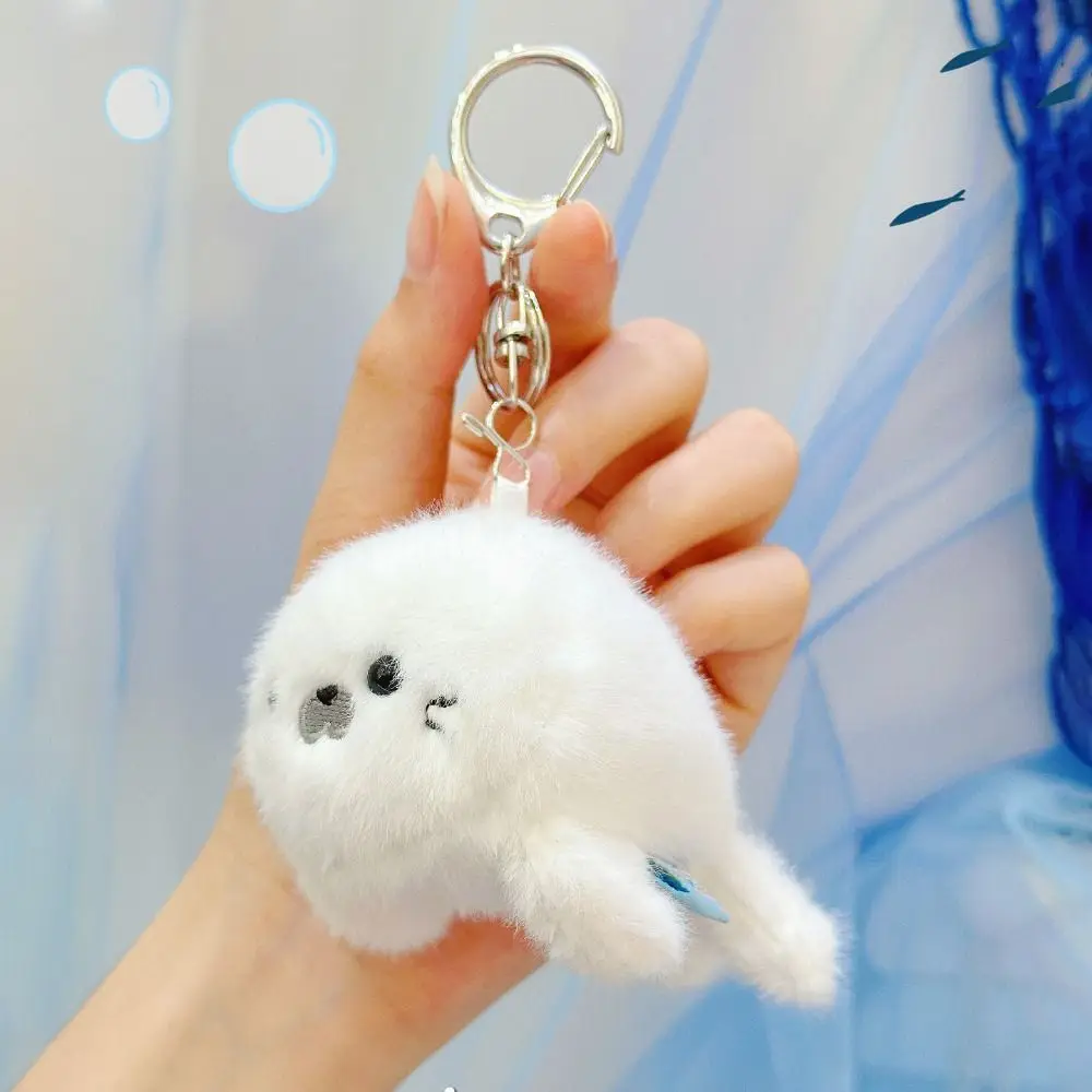 Soft Ocean Animal Plush Keychain Small Turtle Simulation Fluffy Whale Keyring Kawaii PP Cotton Press Sound Pendant Birthday Gift