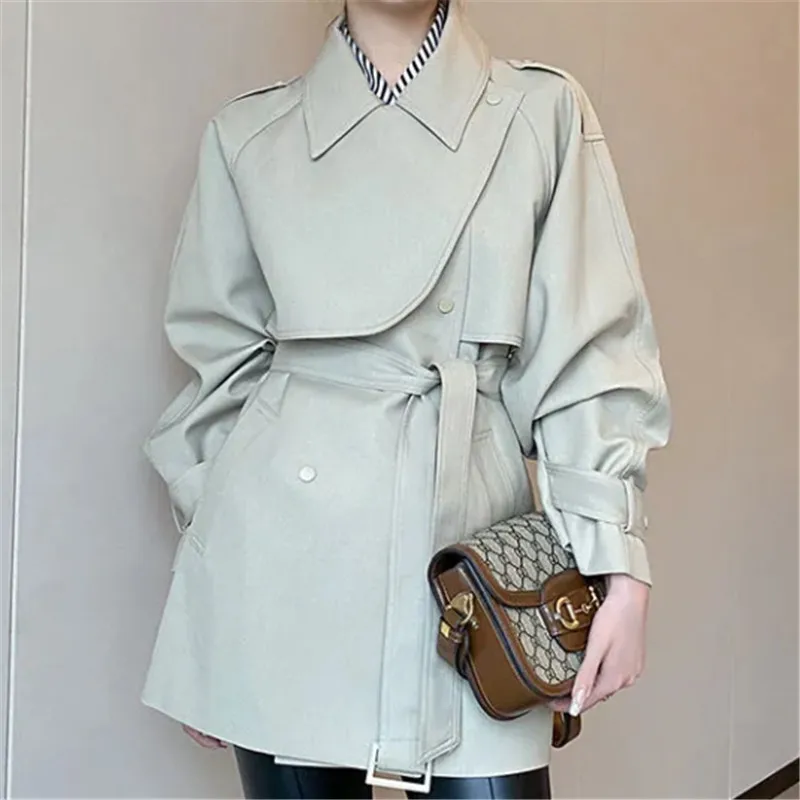 Spring Autumn Windbreaker Women Coat 2024 New Fashion Frenulum POLO Collar Trench Pure Colour Long Sleeve Coats Female