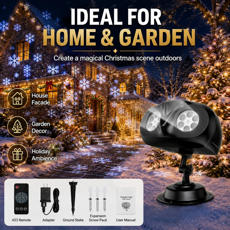 Christmas Festival LED Snow Projector Light Dual Head Design Waterproof Outdoor Home Garden Decor Lamp