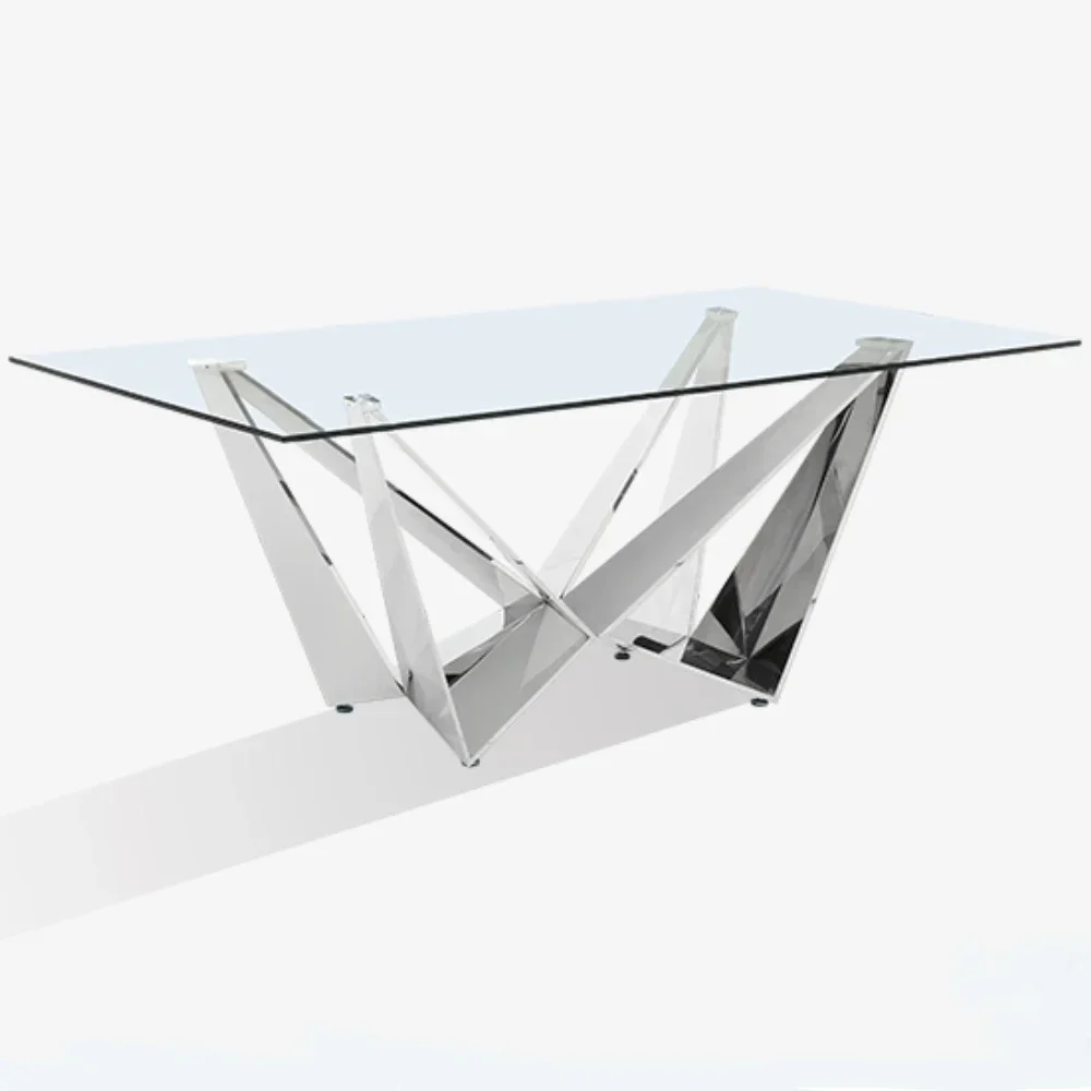 Customized Stainless Steel Dining Table Feet Contemporary Plexiglass Glass Mirrored Dining Room Table