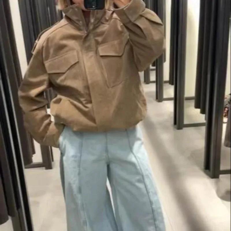 Street Pockets Flared Denim Trousers Women Blue Loose Low Waist Wide Leg Jeans 2025 Autumn Lady Chic All-match Commute Pants - Image 4