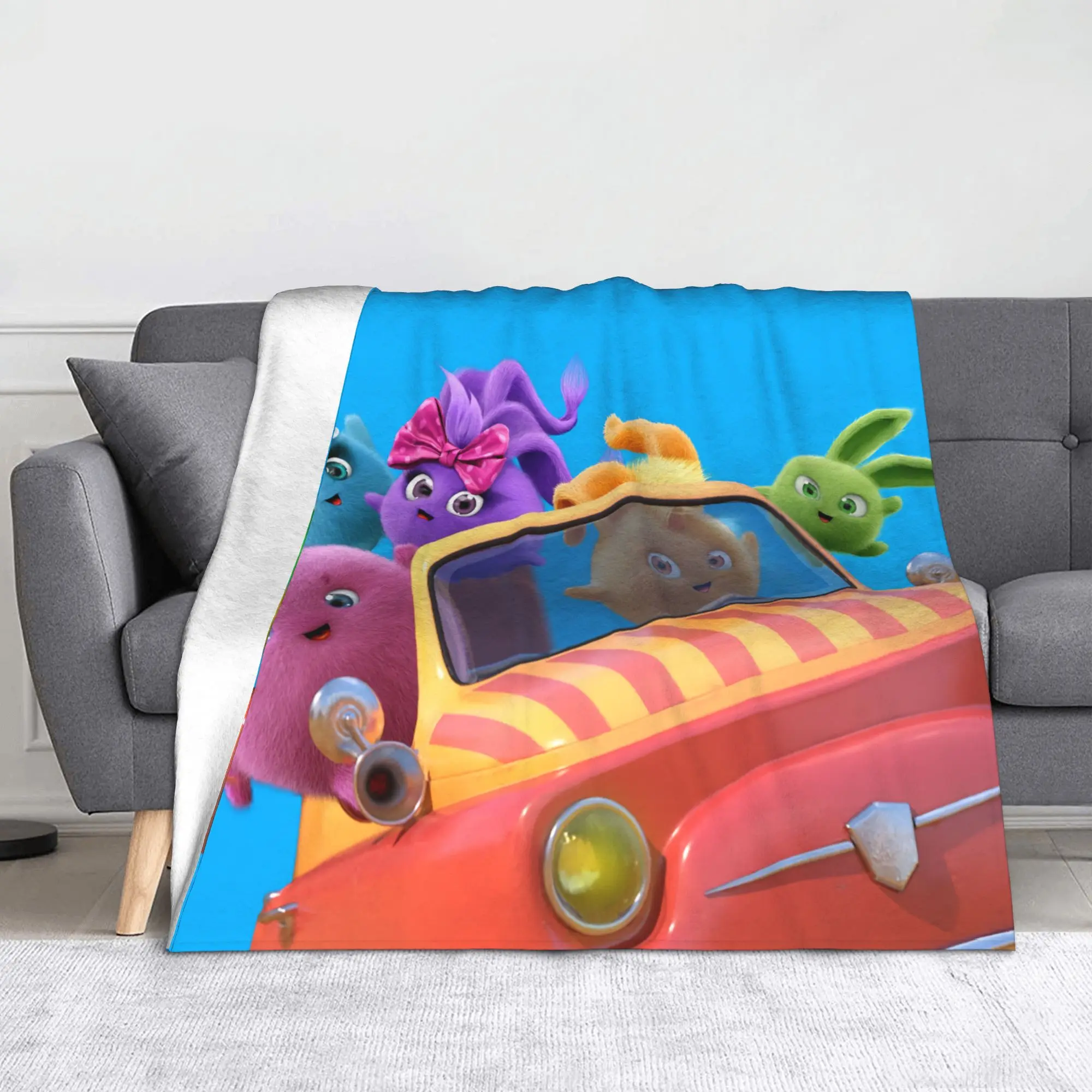 Sunny Bunnies Cartoon Velvet Throw Blankets Shiny Big Boo Iris Hopper Turbo Blankets for Bedding Office Ultra-Soft Plush Quilt